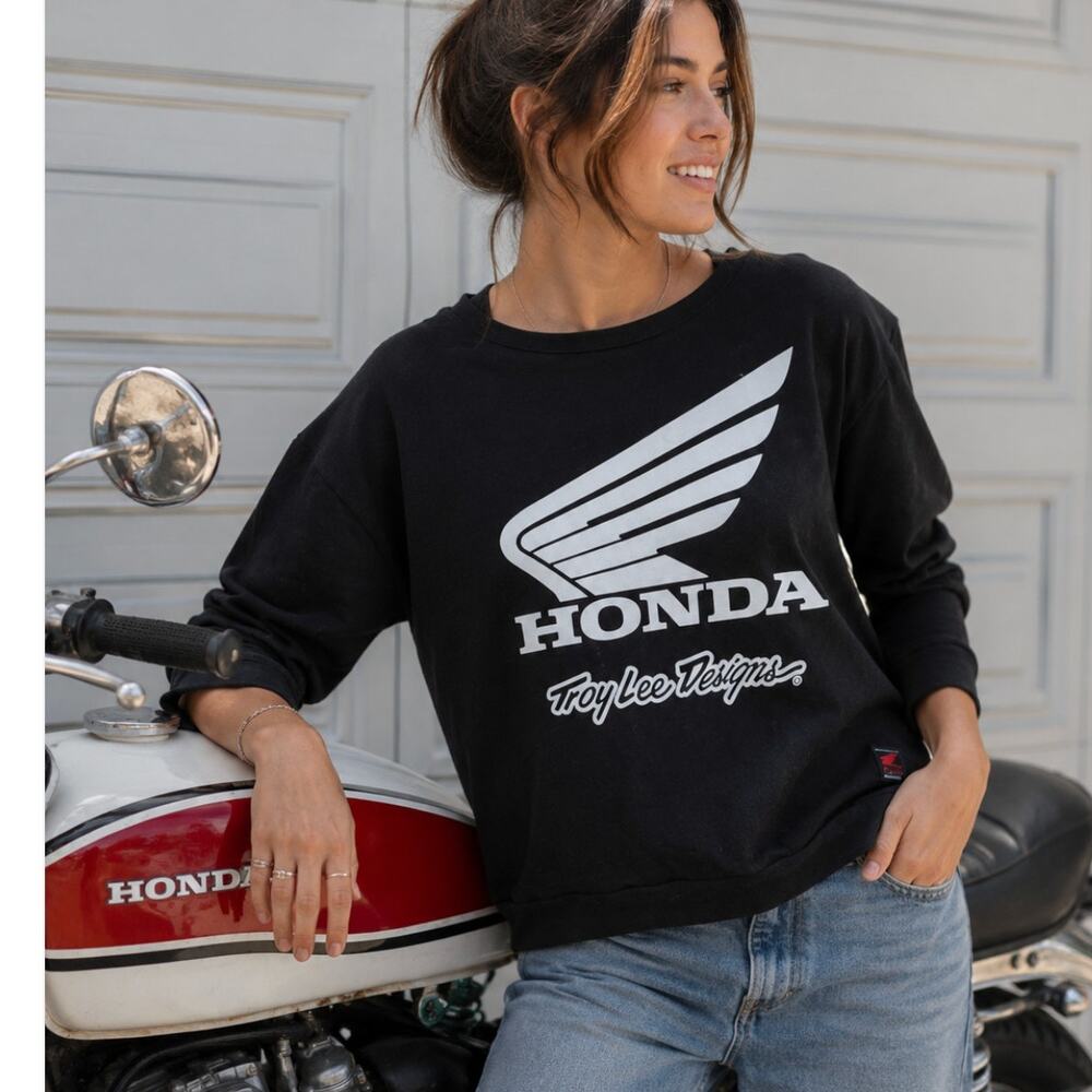 Honda Troy Lee Designs Cropped Fleece Sweatshirt Black Women's M Moto Style